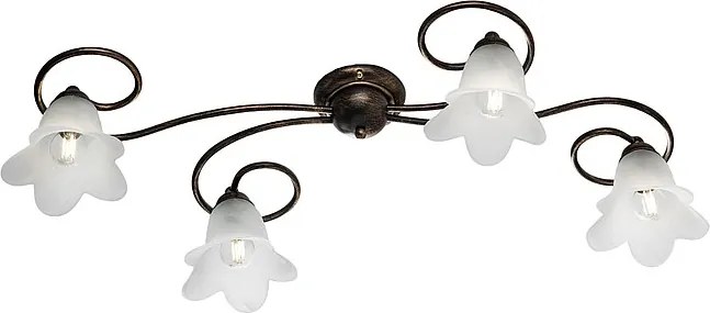 Lampa sufitowa Alice z brązowego lakierowanego żelaza, dekor stare złoto, klosze z białego szkła alabastrowego Ø14 cm, 4 światła, 87x40 cm