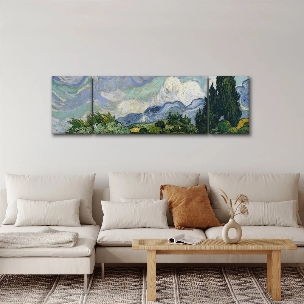 Obraz - Vincent van Gogh, Wheat Field with Cypresses, reprodukcje (170x50 cm)