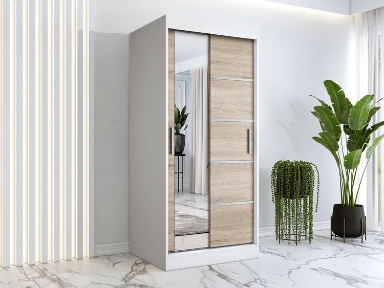 Szafa przesuwna w kolorze biały + dąb sonoma L6-E82