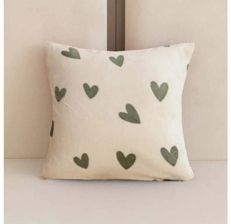 Mikropluszowa poszewka na poduszkę HEARTINO 45x45 cm, kremowy