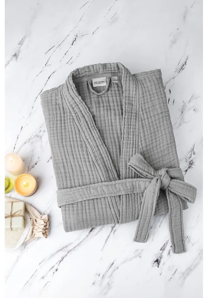 Szary szlafrok muślinowy w rozmiarze L/XL Kimono – Foutastic