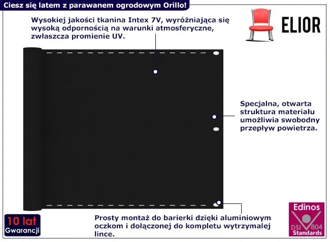 Czarny parawan balkonowy - Orillo