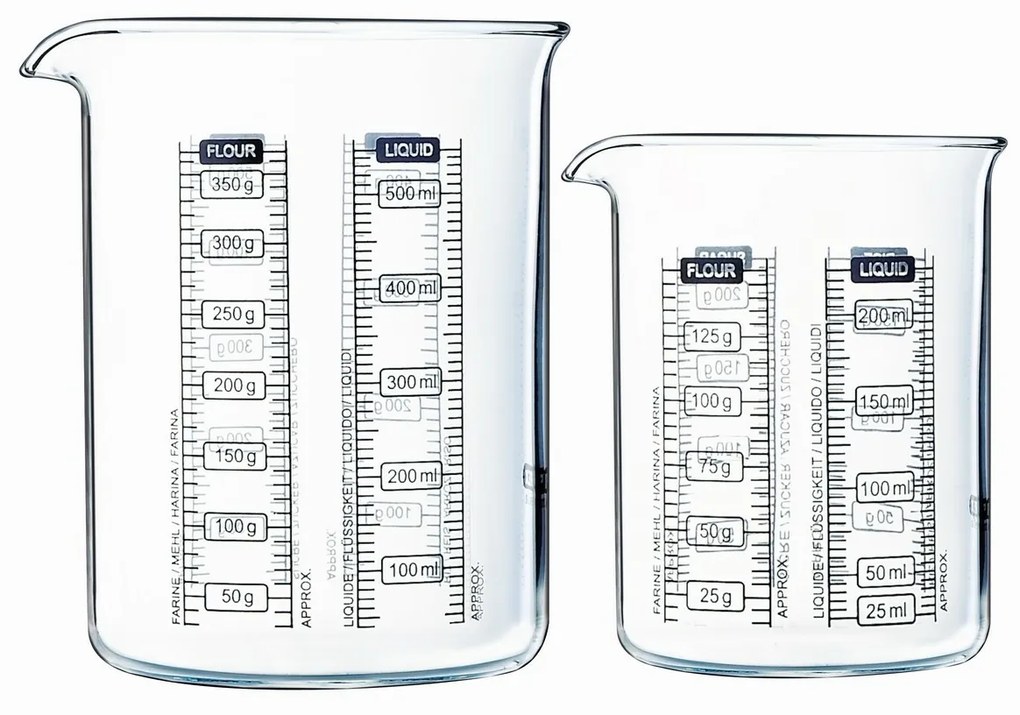 Zestaw szklanych kubków pomiarowych Pyrex 2 szt.,0,25 l + 0,5 l