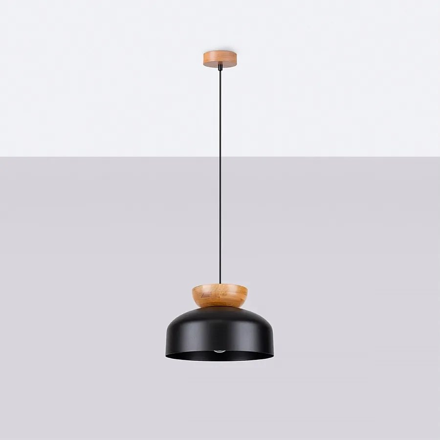 Lampy wiszące skandynawski Zeleron, drewno/stal - 1 źródło światła 4000K - L.29.5 x H.130 cm - czarny/naturalne drewno