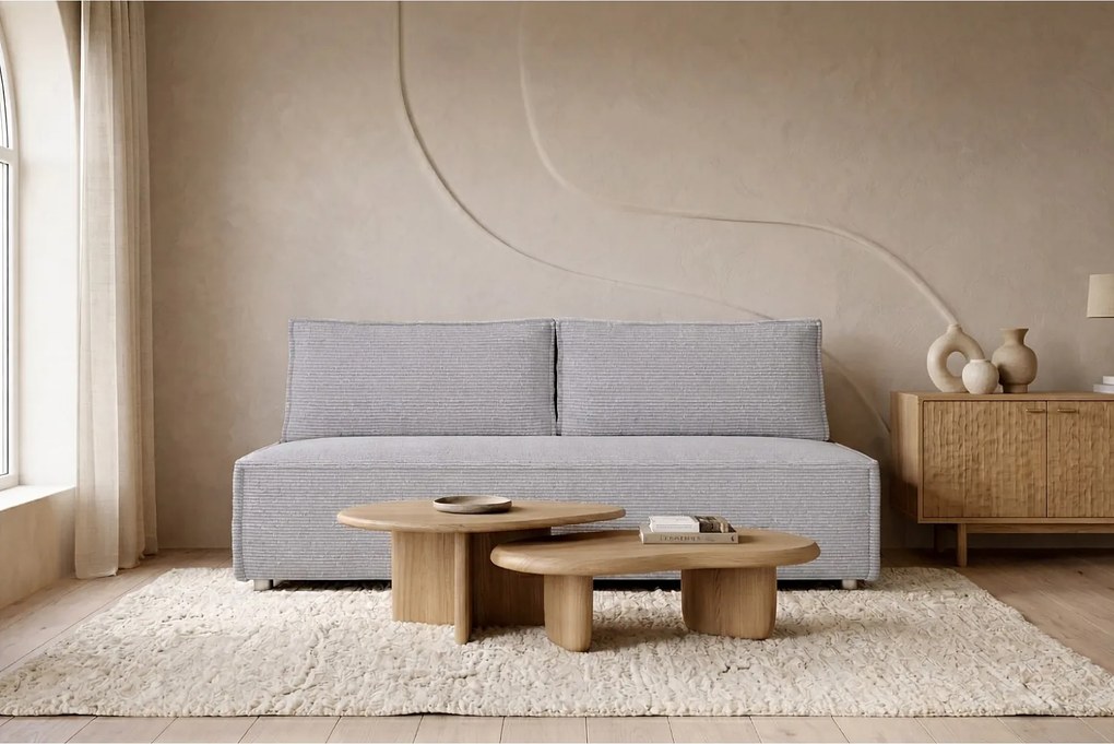 Sofa z funkcją spania i pojemnikiem DUO, tkanina sztruksowa Poso, Srebrny