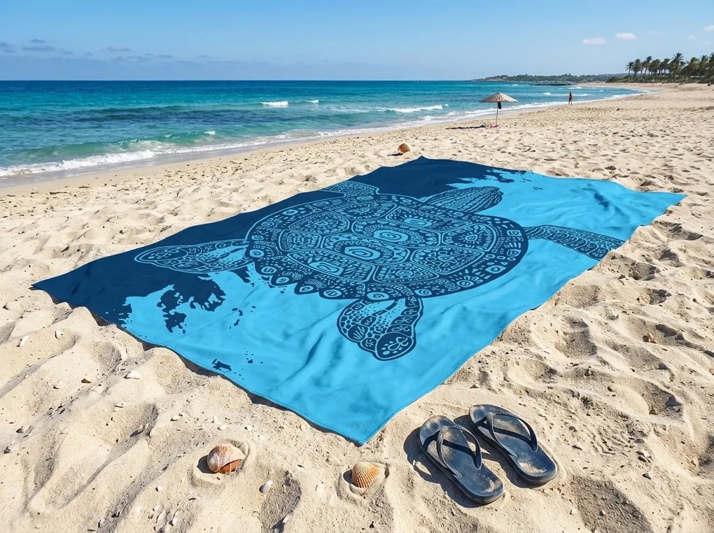 Szybkoschnący ręcznik plażowy XXL OCEVA niebieski 150 x 210 cm, 100% mikrofibra