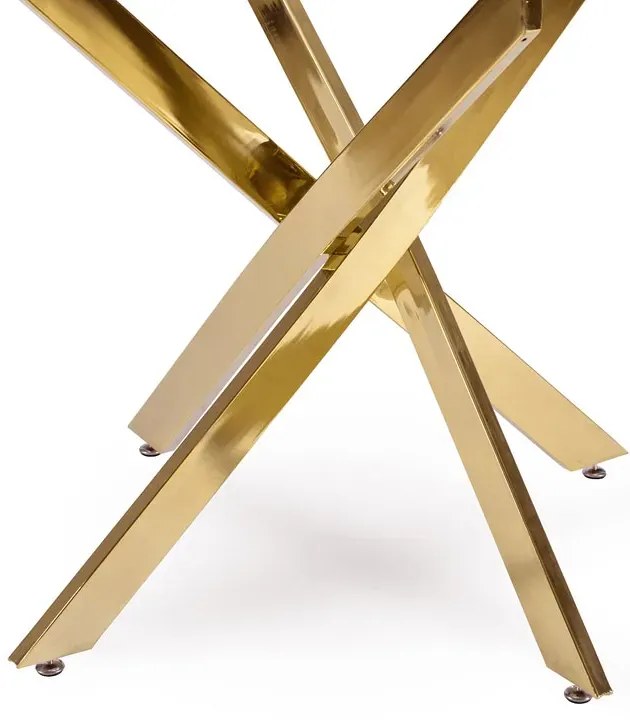 Okrągły szklany stół na złotej podstawie glamour - Amira