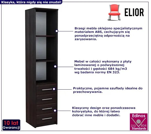 Wysoki regał z szufladami i półkami wenge - Tymria 4X