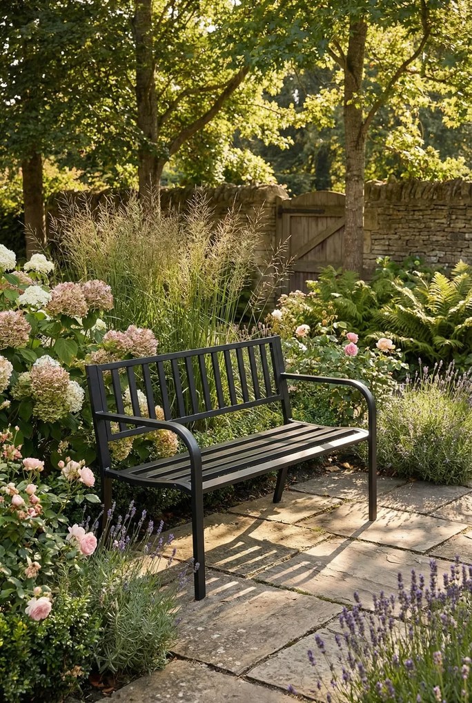 Czarna ławka do ogrodu z metalu B6-D36