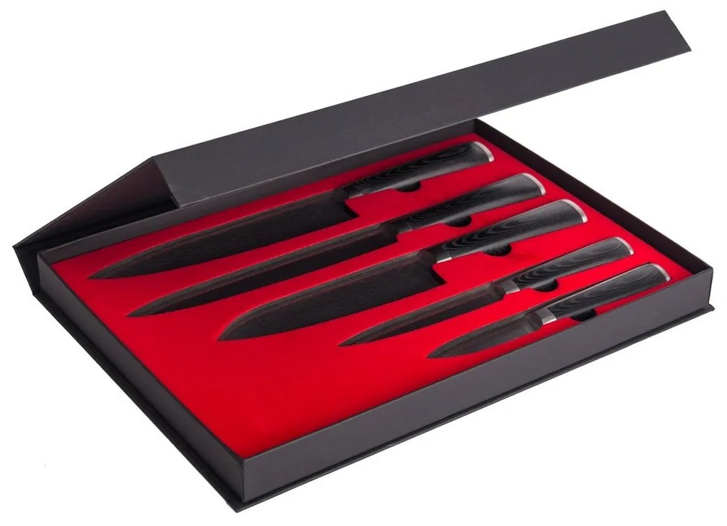 Zestaw noży G21 Damascus Premium w bambusowym bloku, pudełko, 5 szt. + kamień do ostrzenia