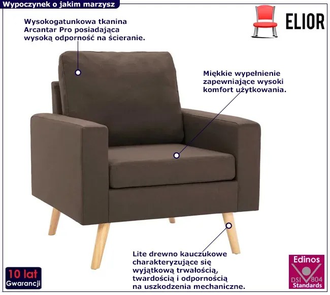 Brązowy skandynawski fotel wypoczynkowy P6-L48