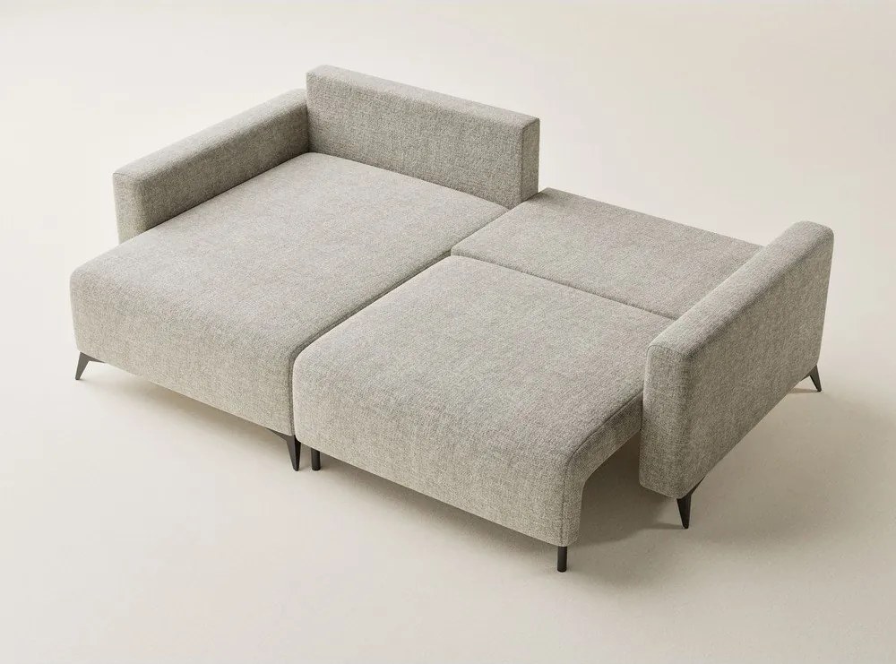 Beżowy rozkładany narożnik ze schowkiem z tkaniny szenilowej (lewostronny/z szezlongiem) Leon – Maison de Rêve