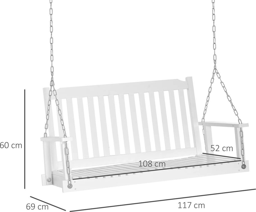 Elegancka Huśtawka Ogrodowa Outsunny Biała dla 2 Osób z Drewna Sosnowego z Metalowymi Łańcuchami 117 x 69 x 60 cm