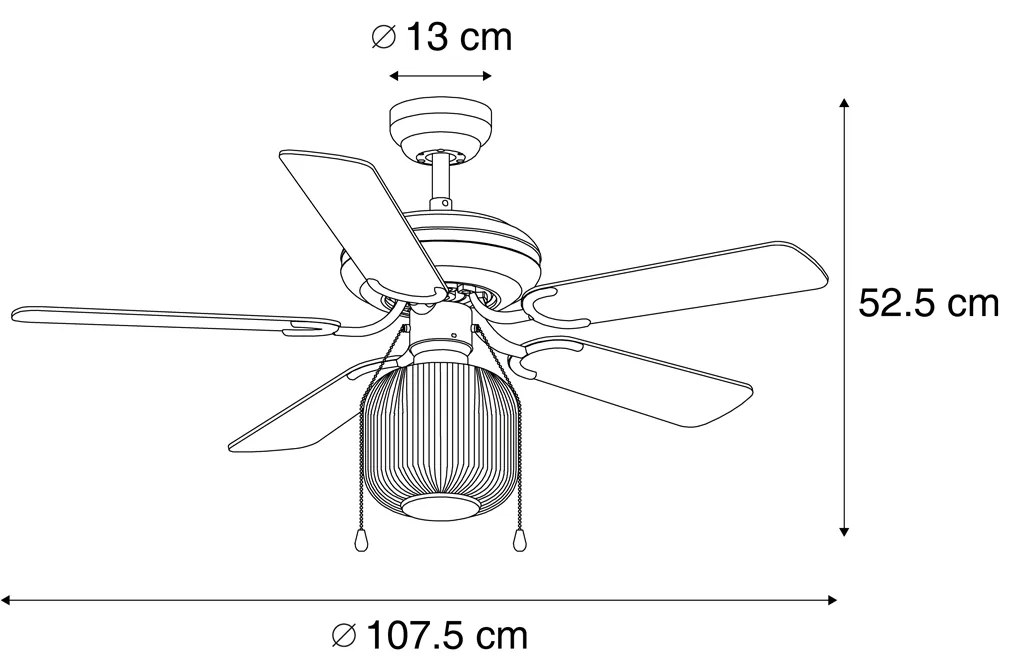 Wentylator sufitowy z lampą mosiężny z drewnem 107,5 cm z przełącznikiem łańcuchowym - Mistral KarelPrzemysłowy Oswietlenie wewnetrzne