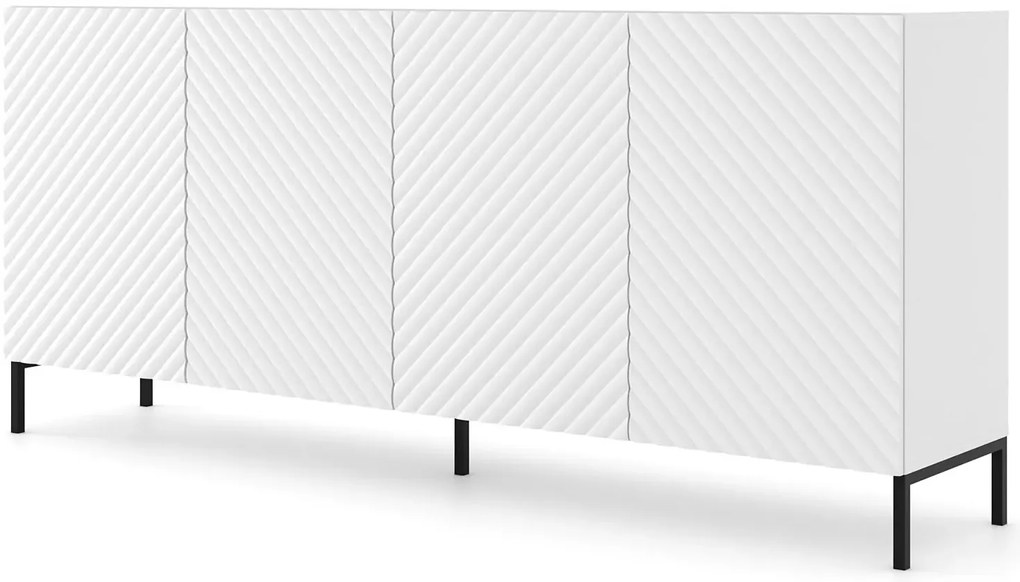Czterodrzwiowa komoda biały mat + czarne nóżki K5-C89