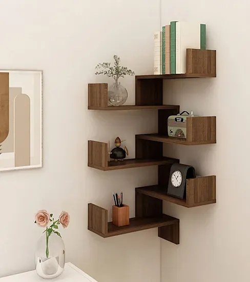 Półka narożna ścienna na książki brązowy dąb L9-Z14