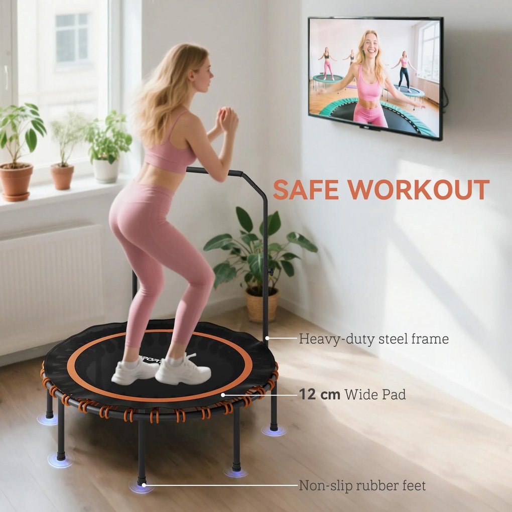 SPORTNOW Trampolina fitness z regulowaną poręczą, trampolina sportowa do użytku wewnątrz i na zewnątrz, stal, tworzywo sztuczne, pomarańczowy