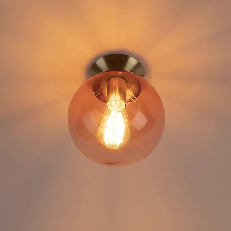 Plafon art deco mosiądz z różowym szkłem - Pallon