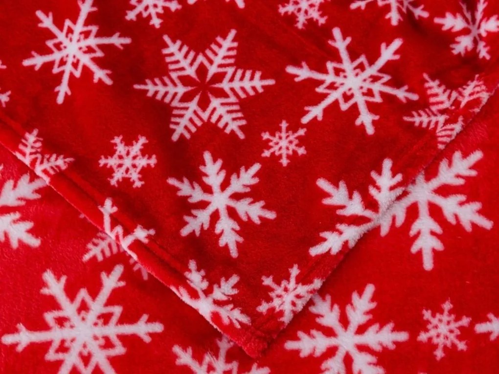 Świąteczny mikropluszowy koc FROSTY FLAKES, czerwony Rozmiar: 200 x 220 cm