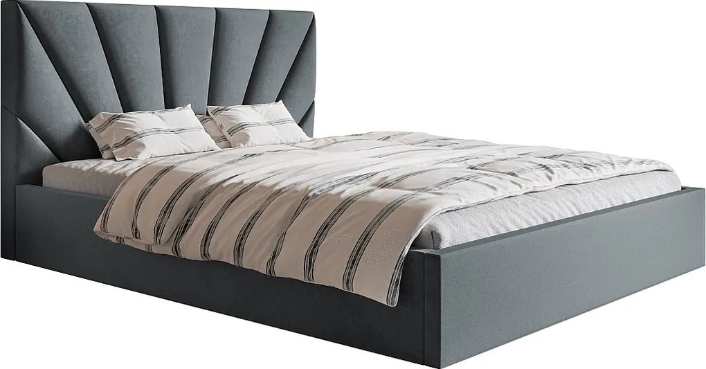 Łóżko tapicerowane 200x200 cm Aris z pojemnikiem - aksamitna tkanina, stelaż metalowy - ciemny szary (Jasmine 96)