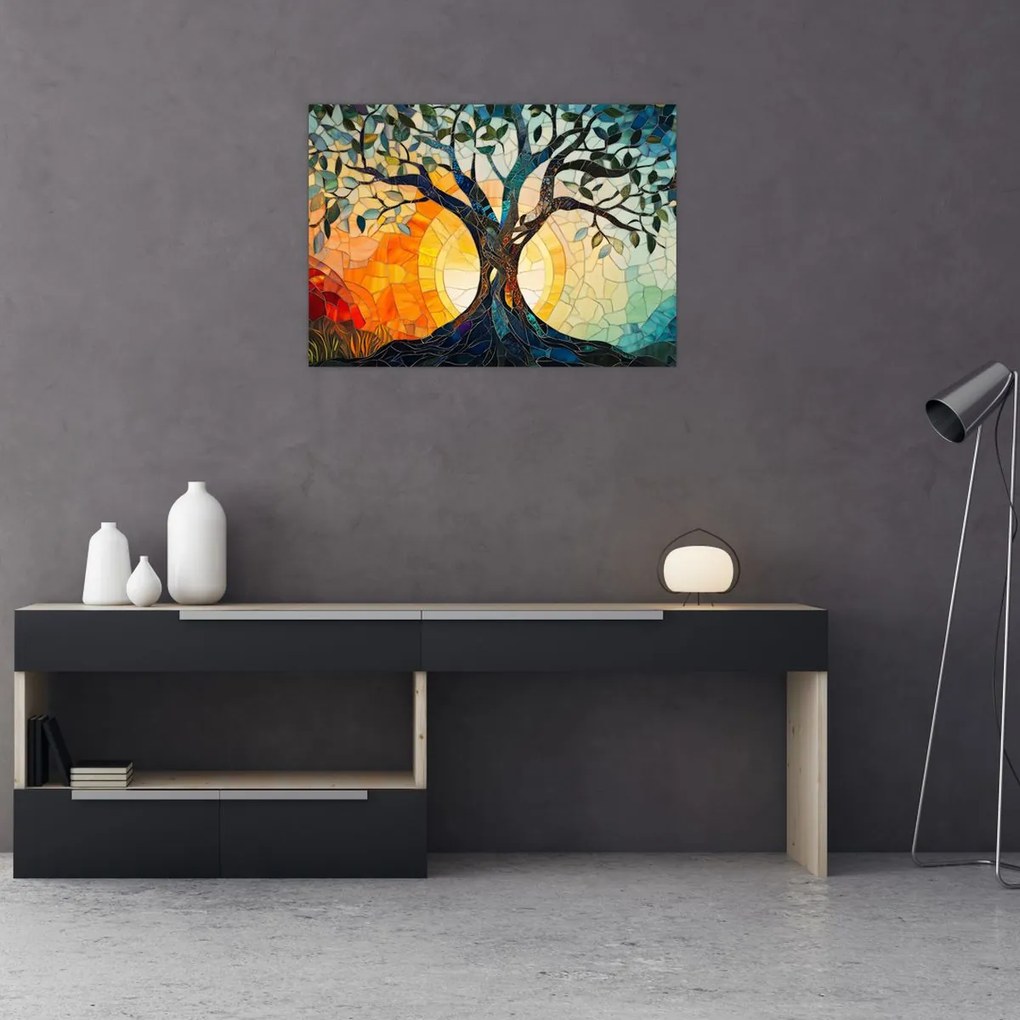 Obraz – Mozaika – słońce i drzewo I. (70x50 cm)