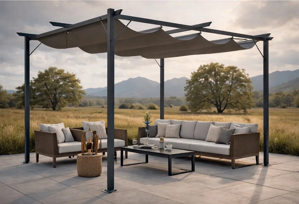 Pergola ogrodowa metalowa 3x3m z rozsuwanym dachem XT-3307, grafitowa