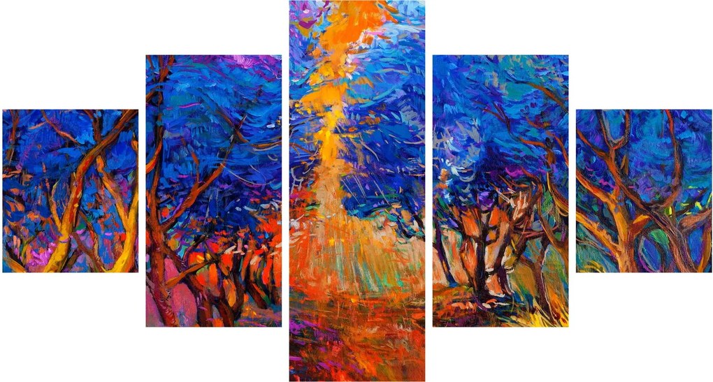 Obraz - Jesienne korony drzew, nowoczesny impresjonizm (125x70 cm)