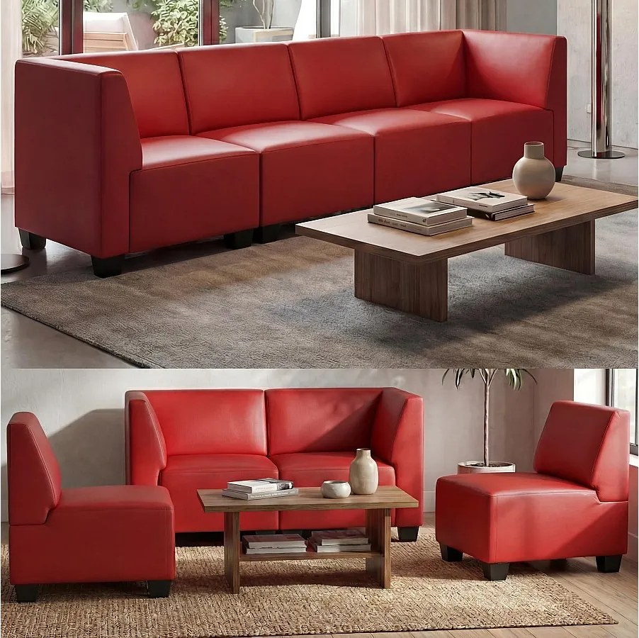 Modułowa 4-osobowa sofa Moncalieri,  czerwona, wysokie podłokietniki