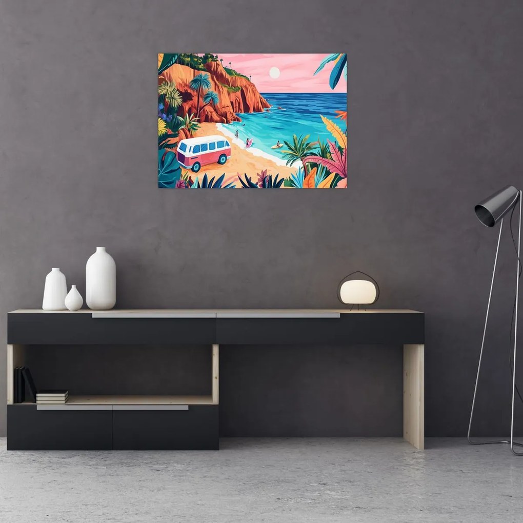 Obraz na szkle - Karawan nad oceanem (70x50 cm)