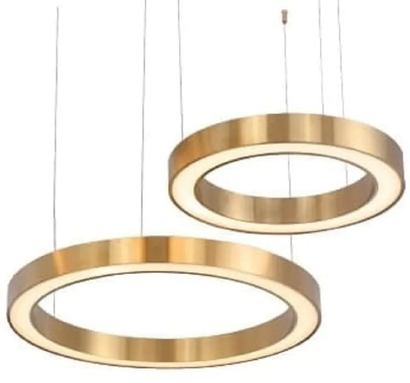 Lampa wisząca, dwa pierścienie LED - Elgado Ring - mosiądz, średnica 40, 60cm