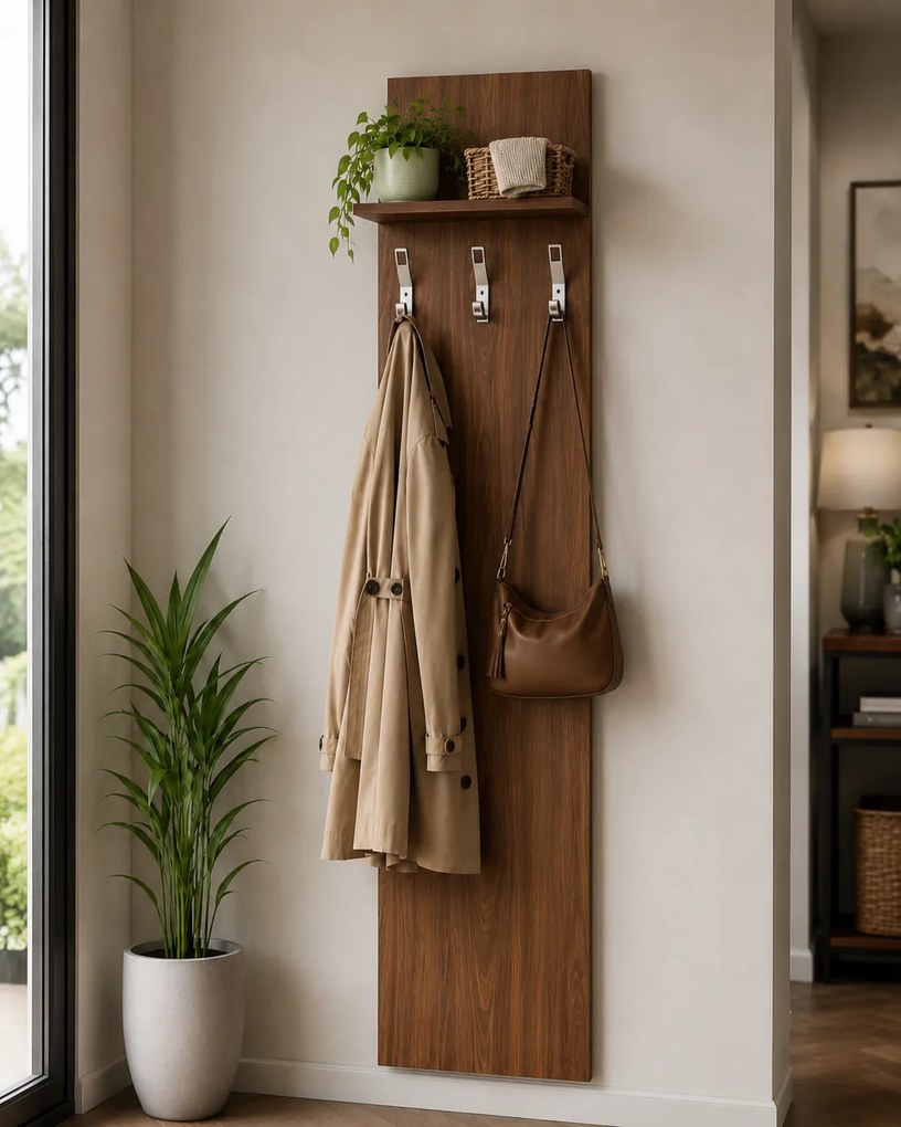 Garderoba z wieszakami PRIMO WOOD, 3 haczyki, półka, tekstura drewna pionowa, brzoza