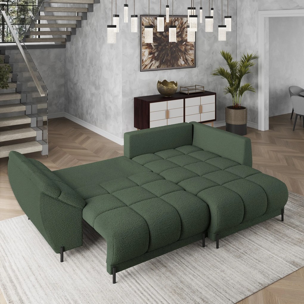 Masseno Narożnik VESTANO z funkcją spania i pojemnikiem na pościel Narozniki L, Rozkładana sofa - Zielony, QUELLE 37