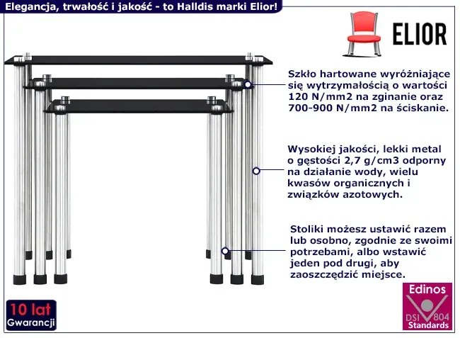 Zestaw 3 szklanych stolików wsuwanych pod siebie D4-A99