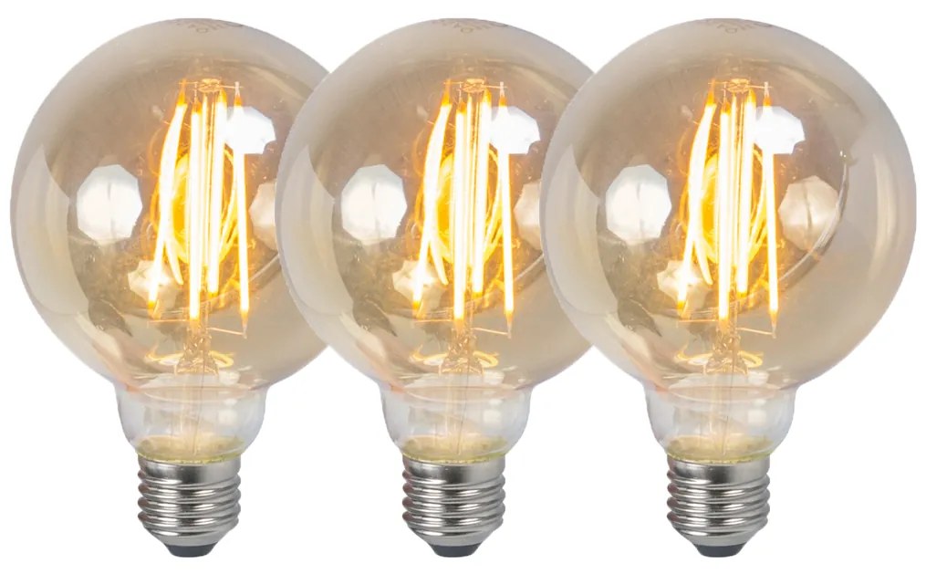 Zestaw 3 żarówek LED E27 z możliwością ściemniania G95 dymione 5W 380lm 2200K