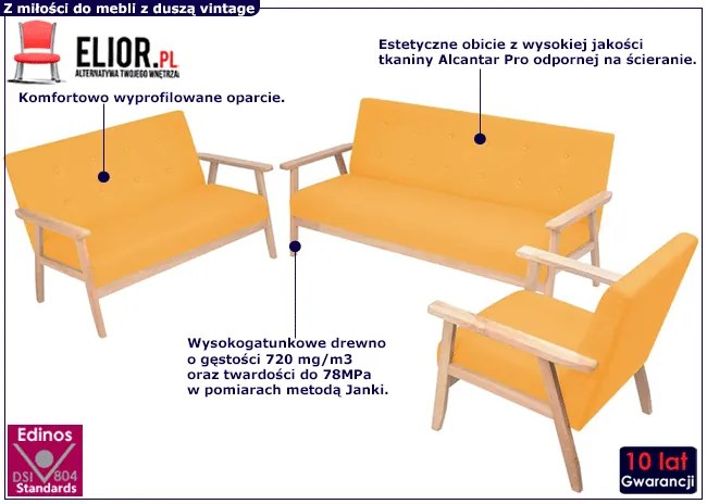 Żółty trzyczęściowy zestaw wypoczynkowy w stylu vintage - Kifi 5X