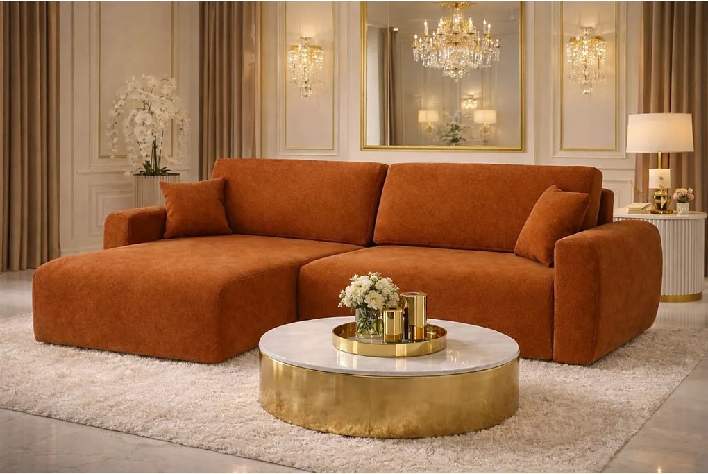 Narożnik z funkcją spania i pojemnikiem Ariel L, tkanina welurowa Salvador, Brązowy, Lewy