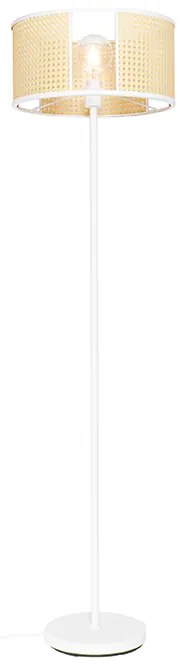 Orientalna lampa podłogowa biała z rattanu 40 cm - Akira Retro Oswietlenie wewnetrzne