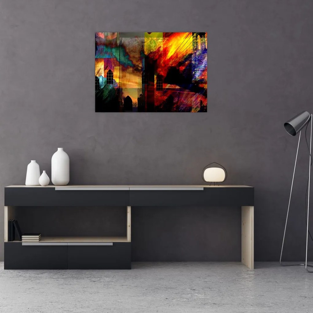 Obraz na szkle - Kolorowa abstrakcja miasta (70x50 cm)