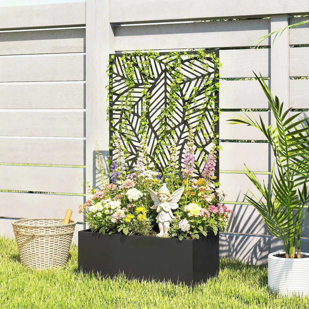 Outsunny podwyższana grządka metalowa z kratownicą dla pnączy, wolnostojąca lub do montażu na ścianie | Aosom PL