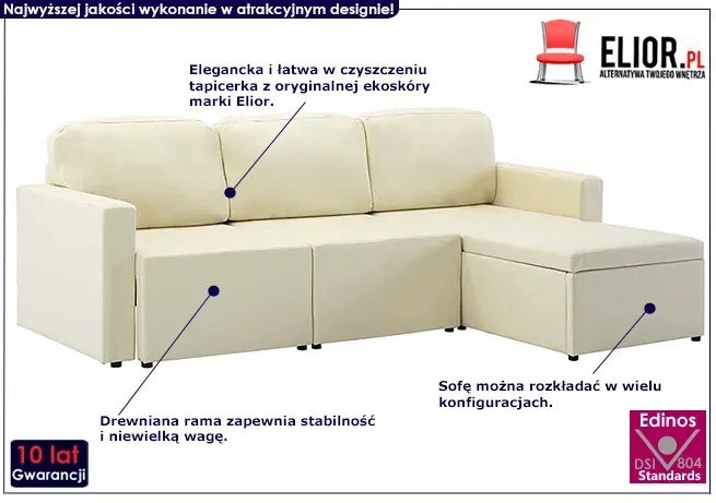 Rozkładana sofa modułowa jasnokremowa - Odi 4Q