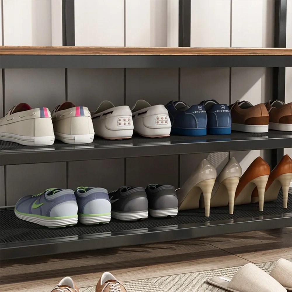 Szafa do przedpokoju z ławką i półką na buty 100x40x186 cm – styl industrialny, kolor ciemny brąz.