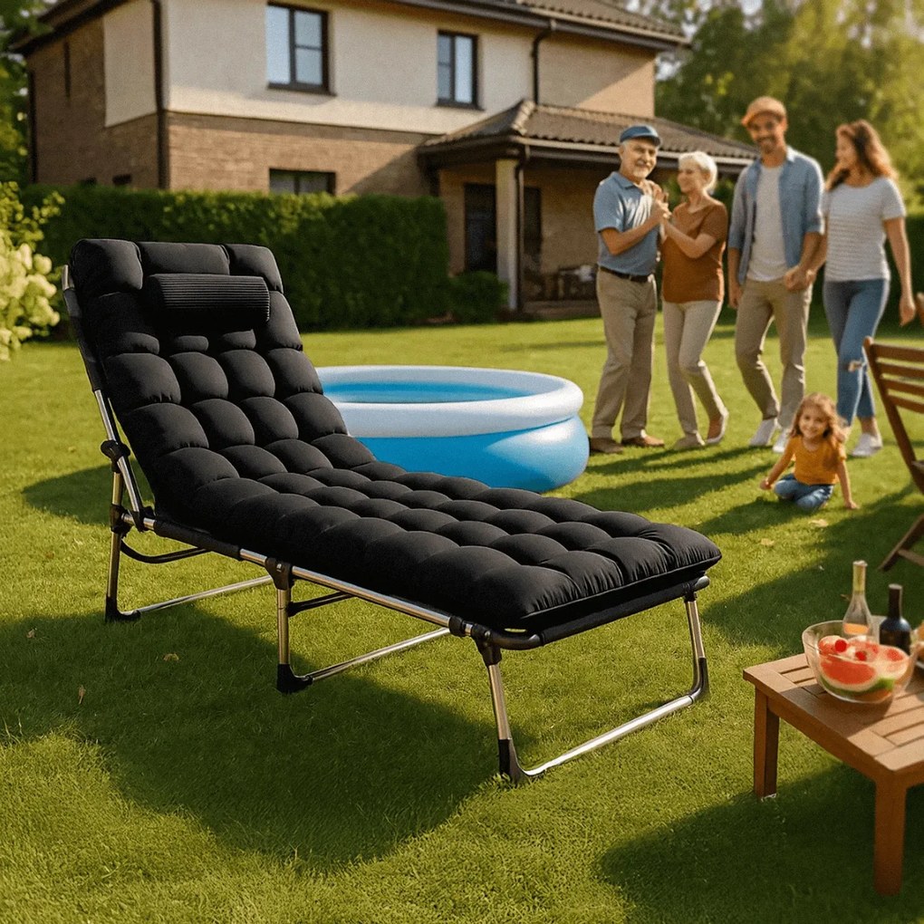 Czarny składany leżak ogrodowy T7-L69