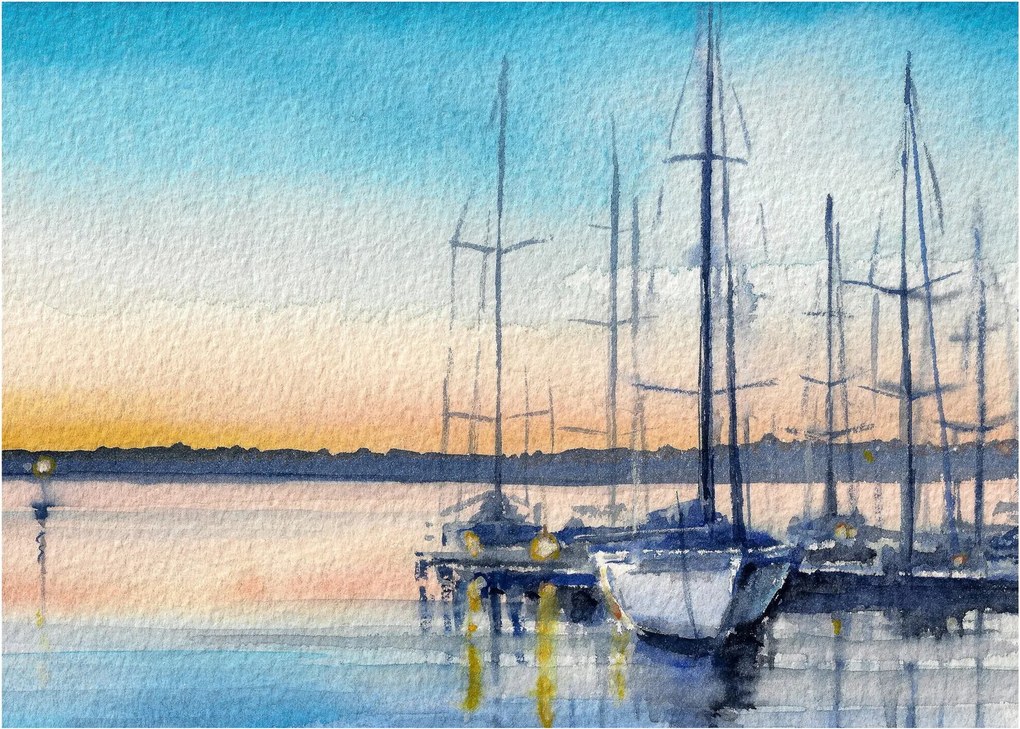 Obraz na szkle - Żeglarstwo, akwary (70x50 cm)