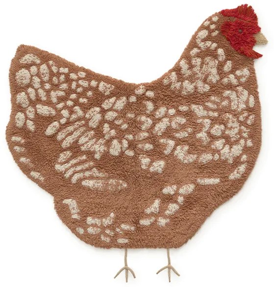 Brązowy bawełniany dywan dziecięcy tkany ręcznie odpowiedni do prania 110x100 cm Chicken – Lorena Canals