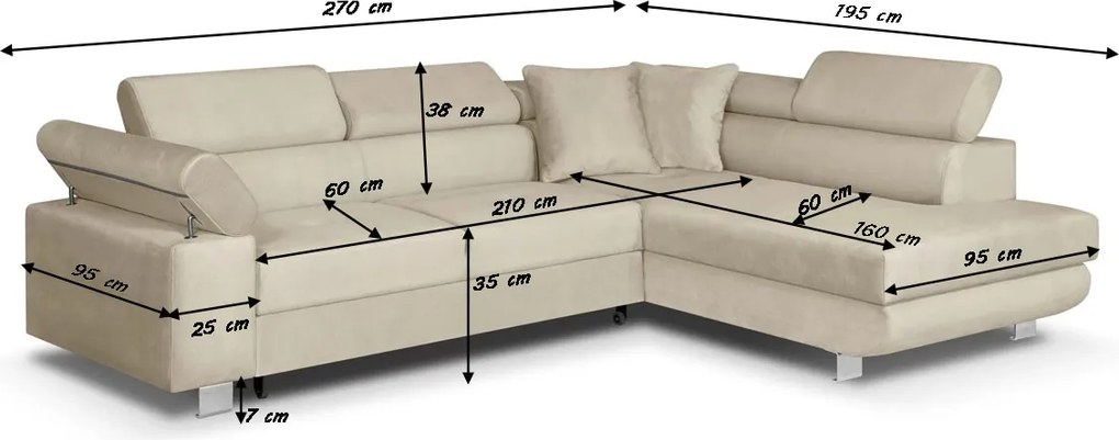 Narożnik z funkcją spania sprężyny faliste CREDO prawy Granatowy