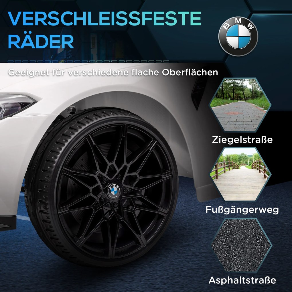 AIYAPLAY Elektryczny Samochód dla Dzieci BMW M4, Dźwięk & Światło, 3-5 km/h, z pilotem, dla dzieci 3-5 lat, Biały