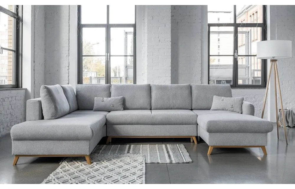 Jasnoszara rozkładana sofa w kształcie litery "U" Miuform Scandic Lagom, lewostronna