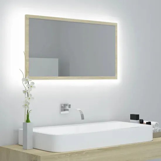 Nowoczesne wiszące lustro LED dąb sonoma H9-M14