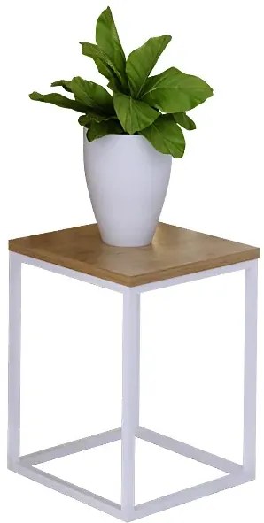 Kwietnik z metalowym stelażem skandynawski biały + dąb lancelot G4-K26