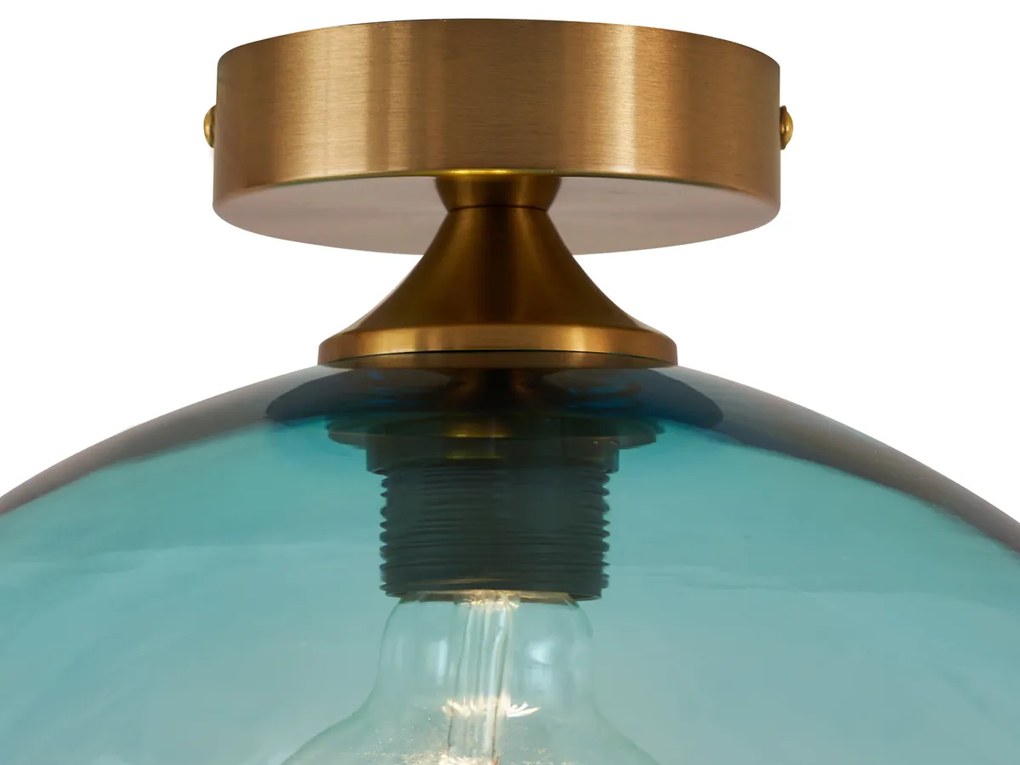 Lampa sufitowa Art Deco mosiężna z niebieskim szkłem - Sandra ArtDeco Oswietlenie wewnetrzne